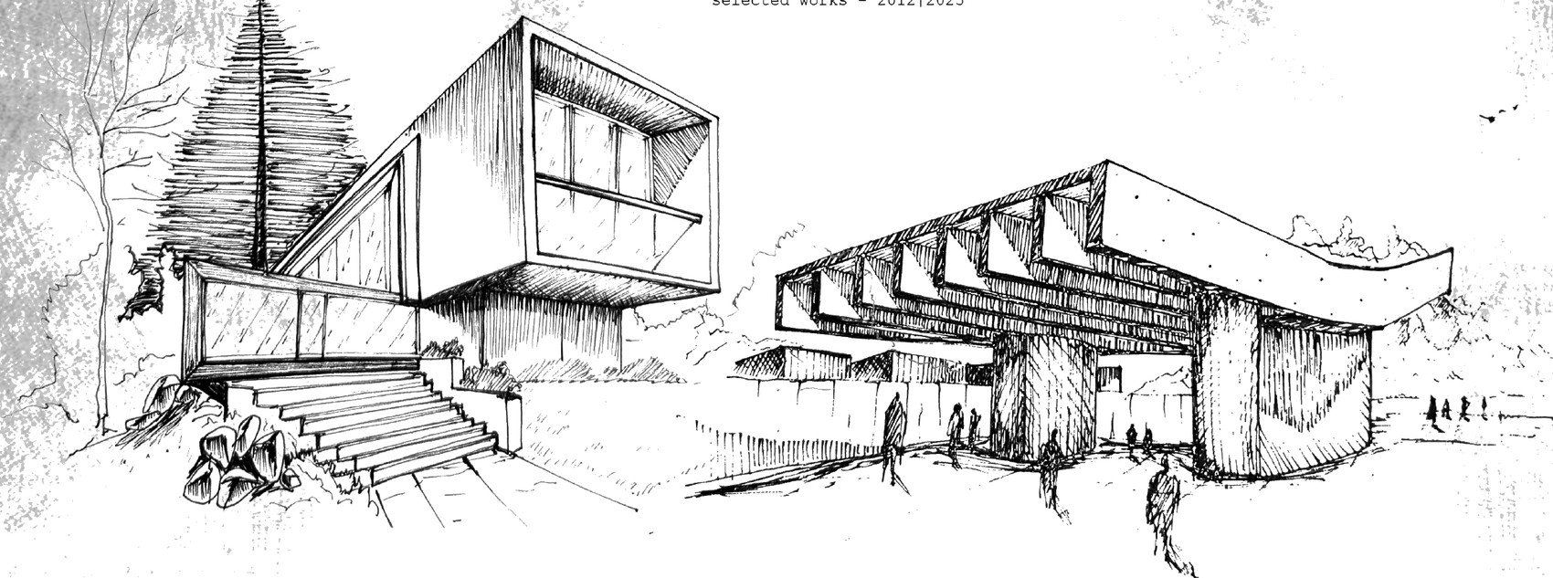 Concept sketch of two contemporary buildings
